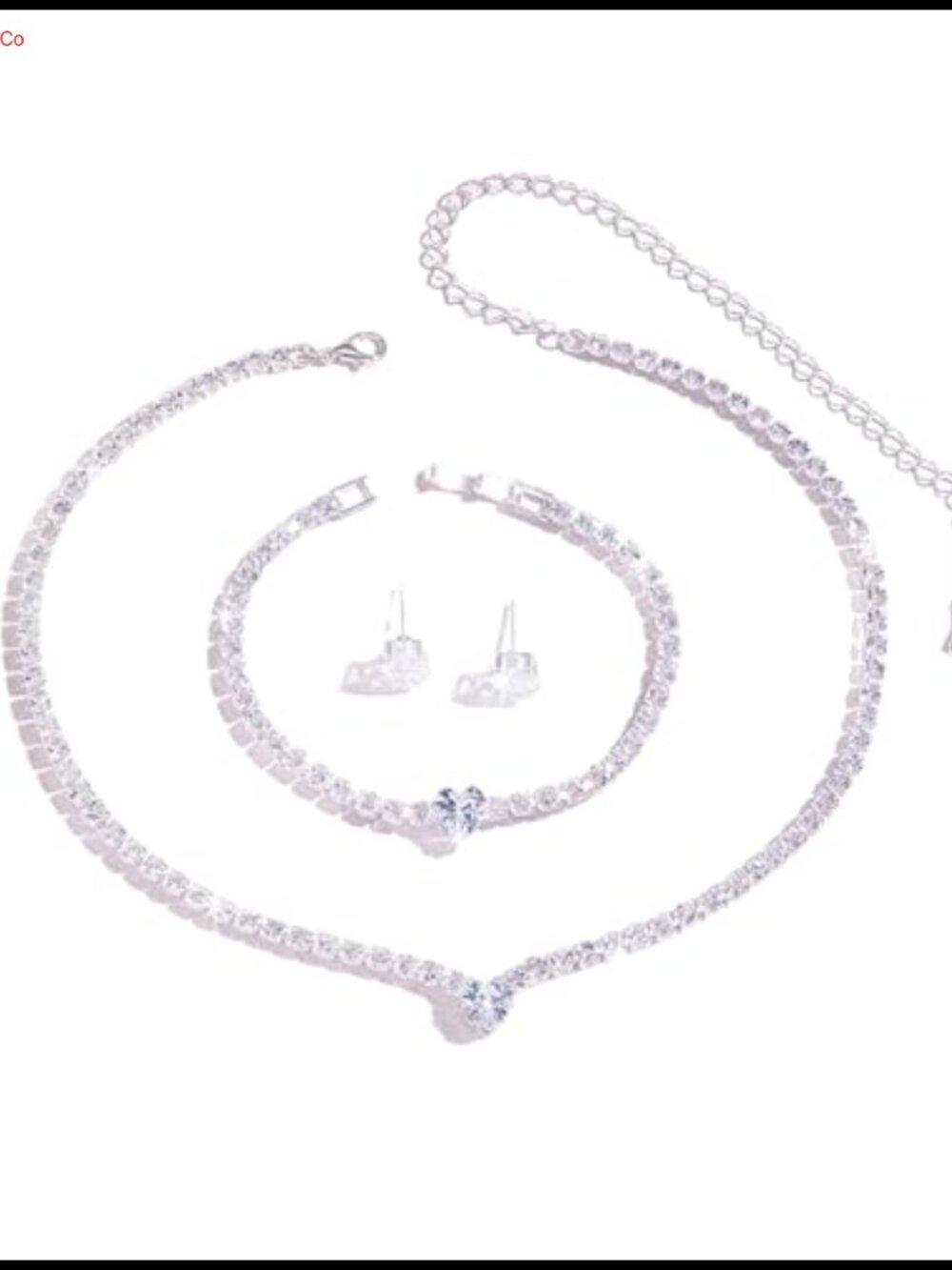 Silver Bridal Jewelry Set Necklace Earrings Bracelet Ring Simulated Crystal